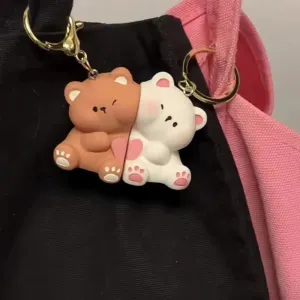 💖 Adorable Bear Love Duo 🐻💕 Magnetic Keychain Set - Cute Cartoon Charm for Bags & Gifts!