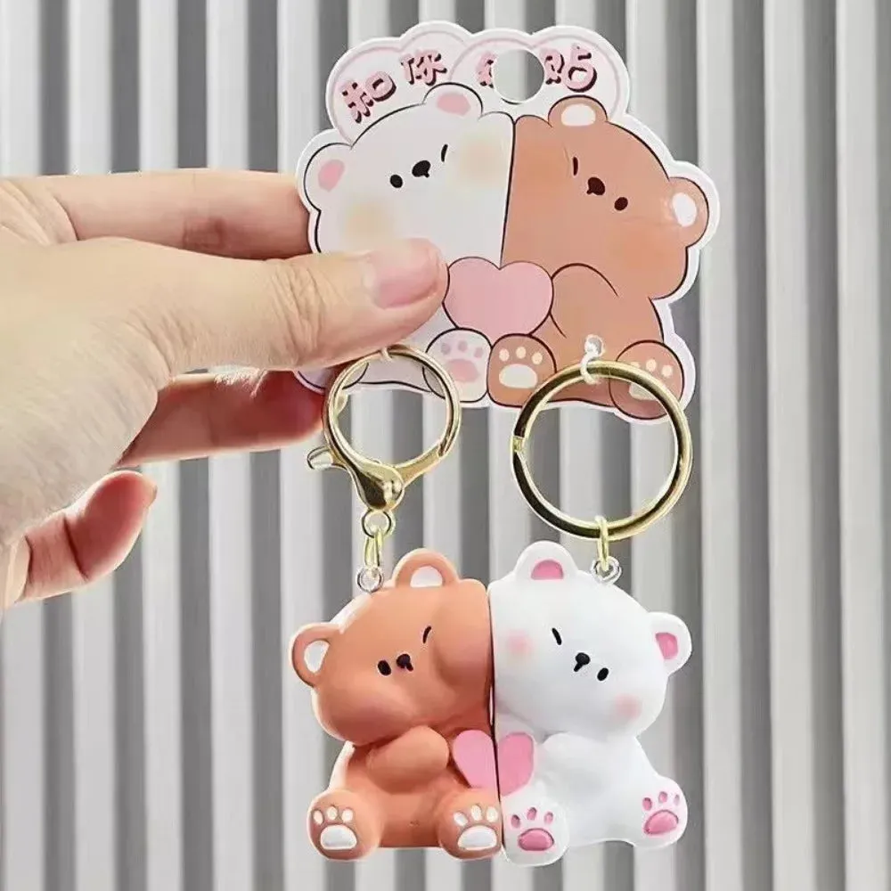 💖 Adorable Bear Love Duo 🐻💕 Magnetic Keychain Set - Cute Cartoon Charm for Bags & Gifts!