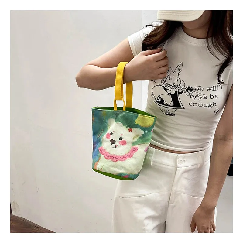 🎨✨ Cute Critters Canvas Tote Bag - Adorable Art Print Shoulder Bag for Fun Adventures! 🐾👜