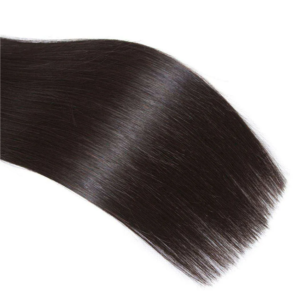 10A Straight Hair 4 Bundles With Closure Natural Color Brazilian Virgin Hair