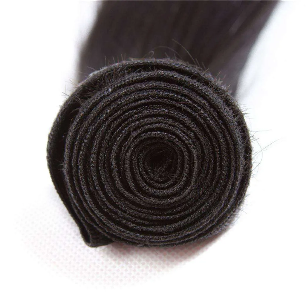 10A Straight Hair 4 Bundles With Closure Natural Color Brazilian Virgin Hair