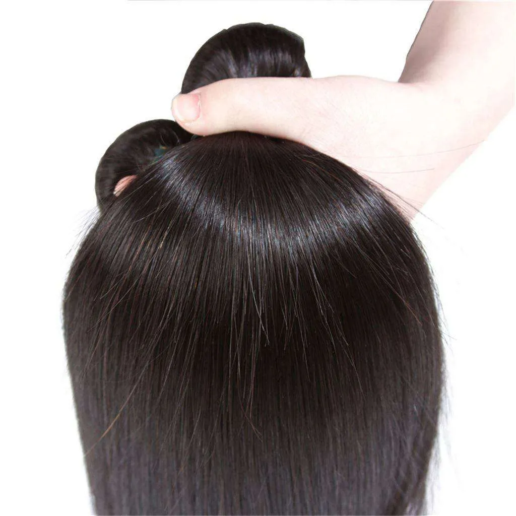 10A Straight Hair 4 Bundles With Closure Natural Color Brazilian Virgin Hair
