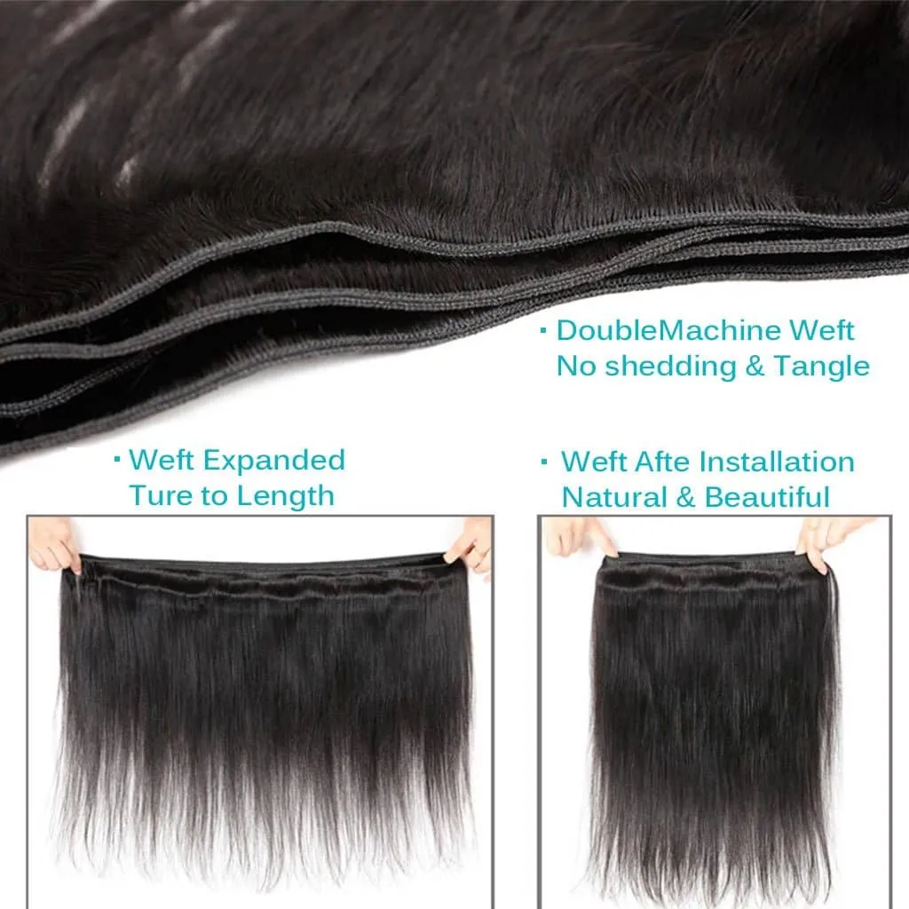 10A Straight Hair 4 Bundles With Closure Natural Color Brazilian Virgin Hair