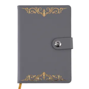 128Sht Pu Journal W/Snap Magnetic Closure & Hot Stamp, Grey Gold Filigree, 8.25"Lx5.6875"W