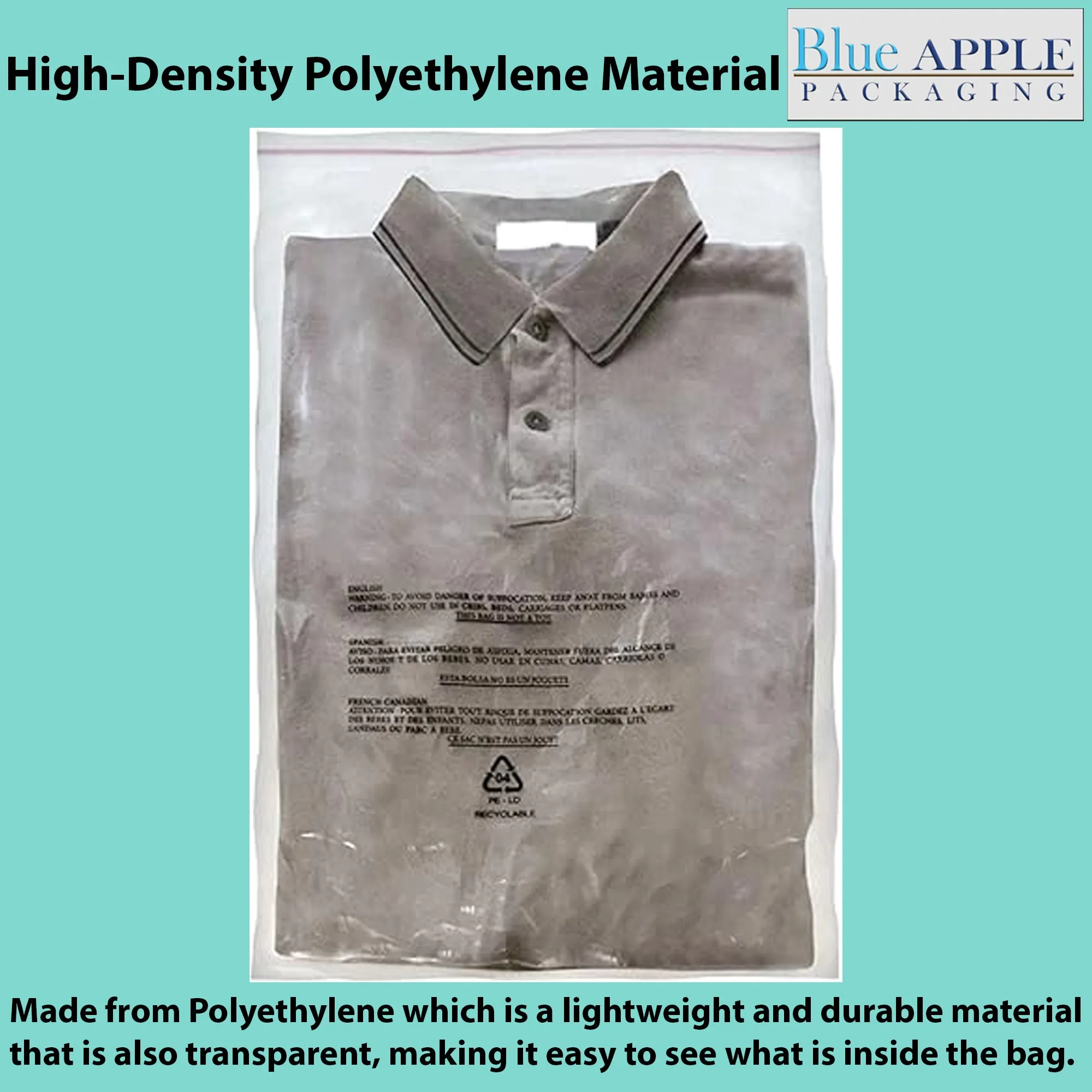 12X15 Inches Poly Bags With Suffocation Warning 1.5 Mil Lip and Tape