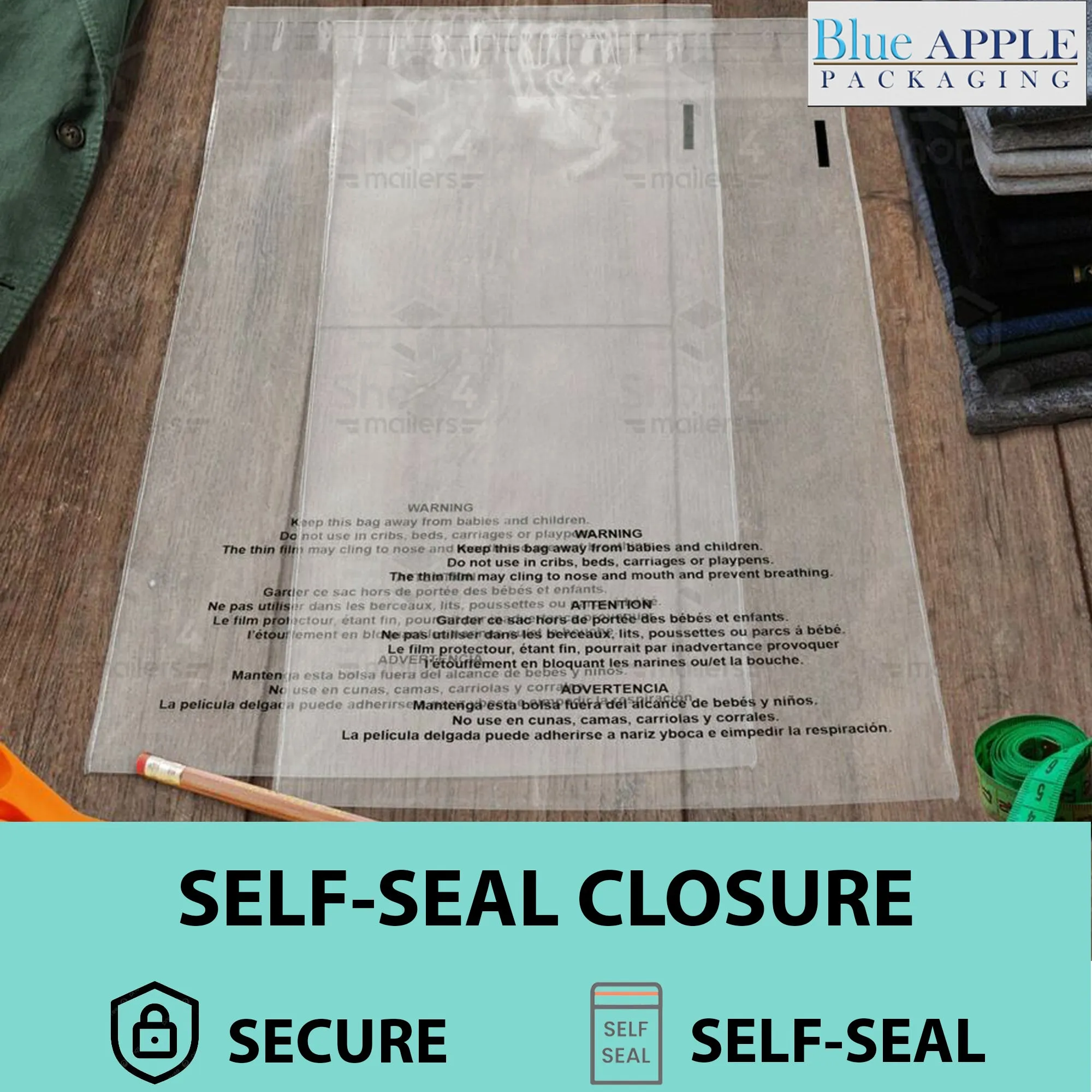12X15 Inches Poly Bags With Suffocation Warning 1.5 Mil Lip and Tape