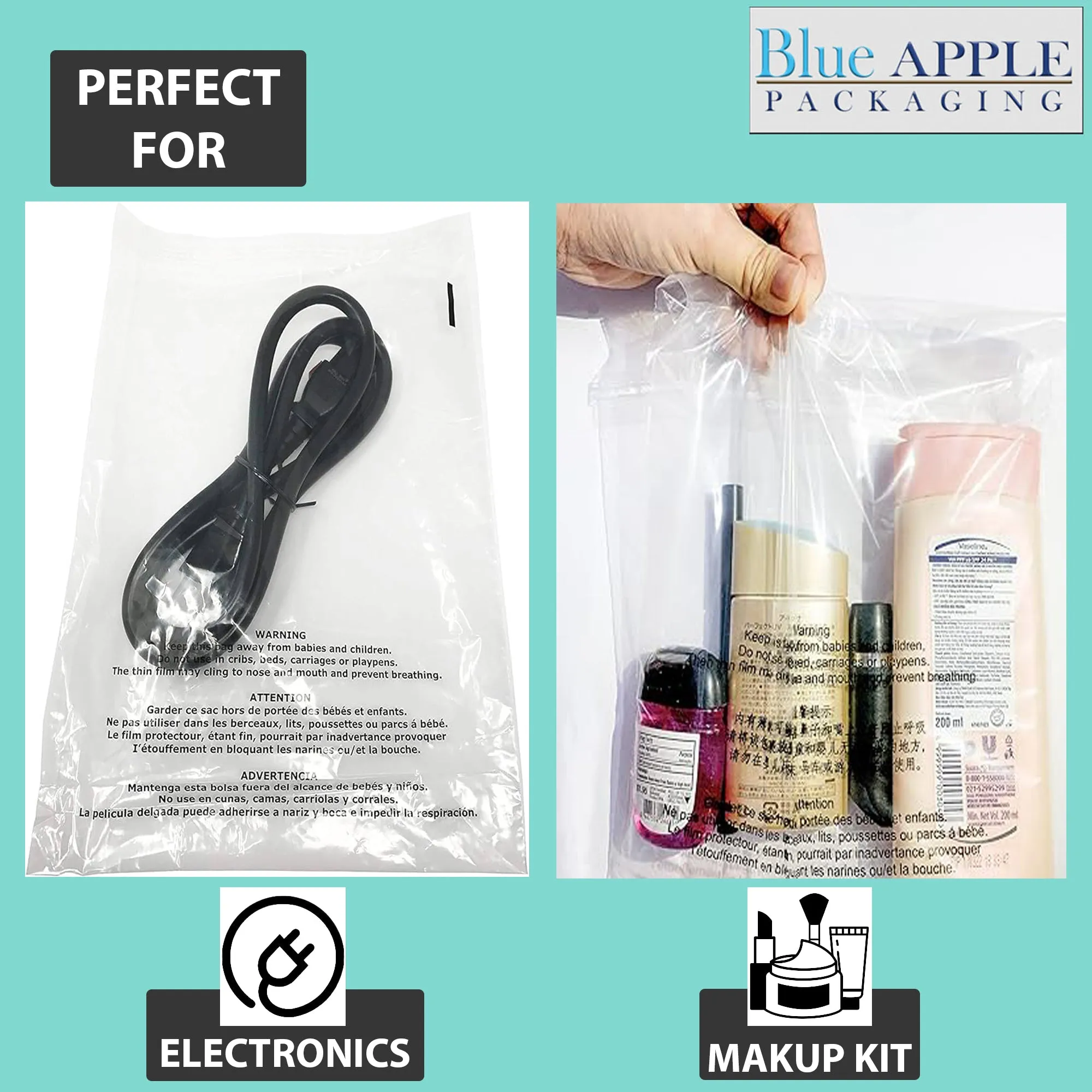 12X15 Inches Poly Bags With Suffocation Warning 1.5 Mil Lip and Tape
