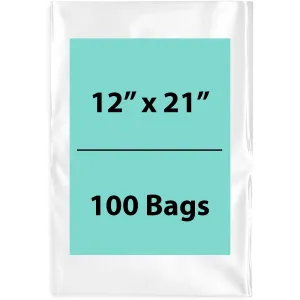 12X21 inches Clear Flat Poly Bags 1.5Mil Open Top (LDPE)