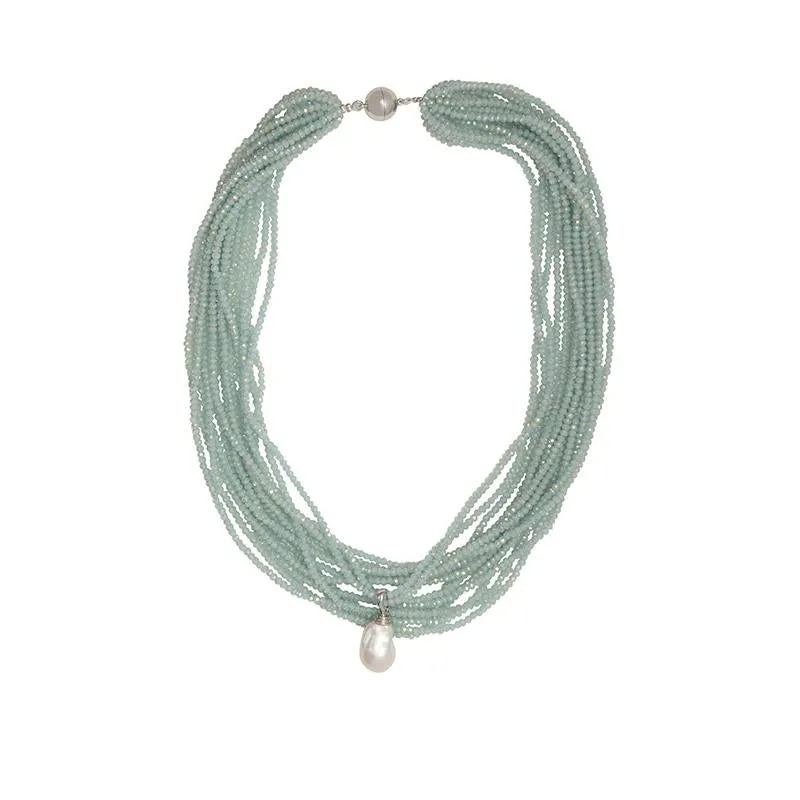 192-25-S | LITE BLUE CRYSTAL NECKLACE w/DETACHABLE WILD PEARL