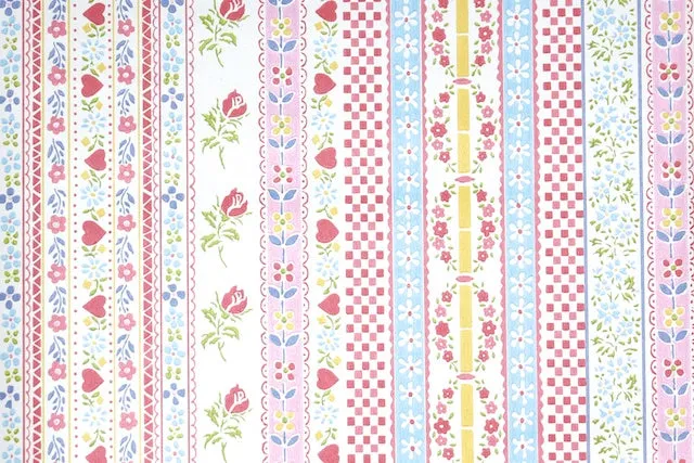 1970s Floral Stripe Vintage Wallpaper