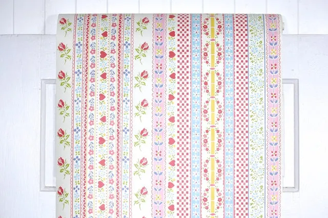 1970s Floral Stripe Vintage Wallpaper