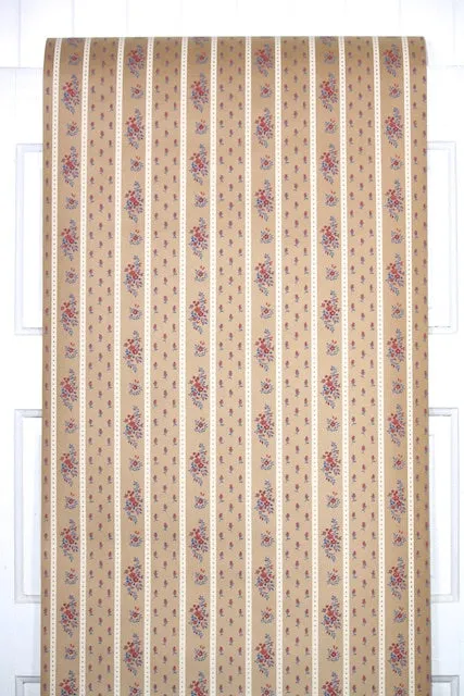 1970s Floral Stripe Vintage Wallpaper