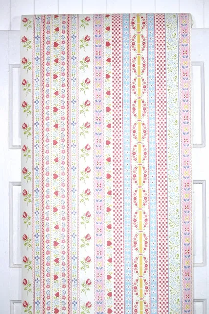 1970s Floral Stripe Vintage Wallpaper