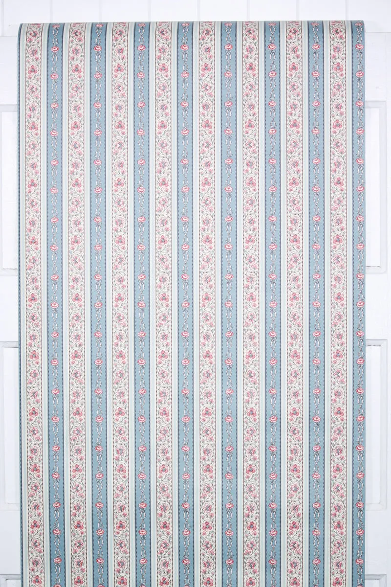 1980s | 1990s Floral Stripe Vintage Wallpaper