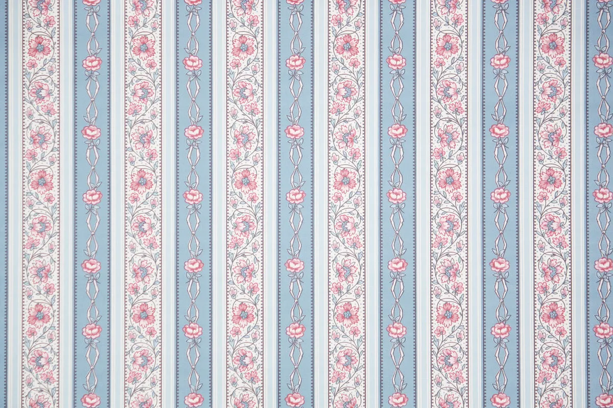 1980s | 1990s Floral Stripe Vintage Wallpaper
