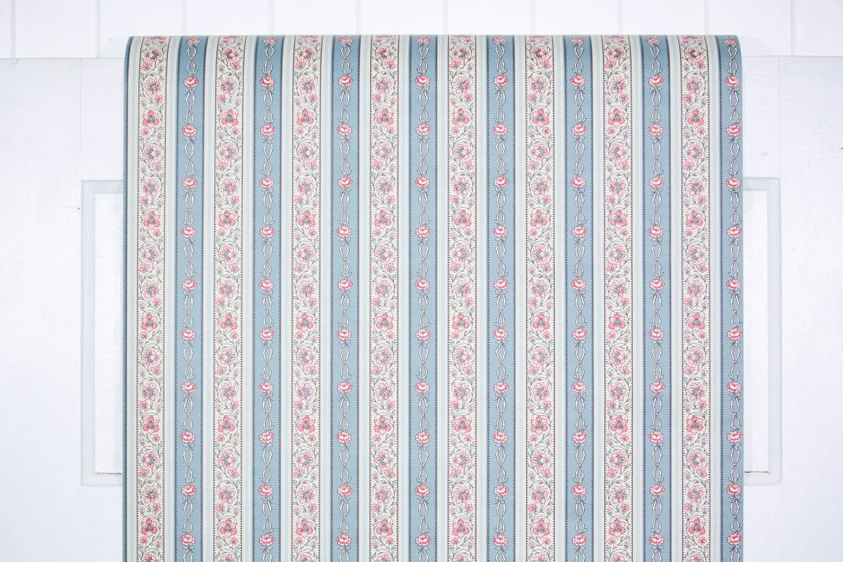 1980s | 1990s Floral Stripe Vintage Wallpaper