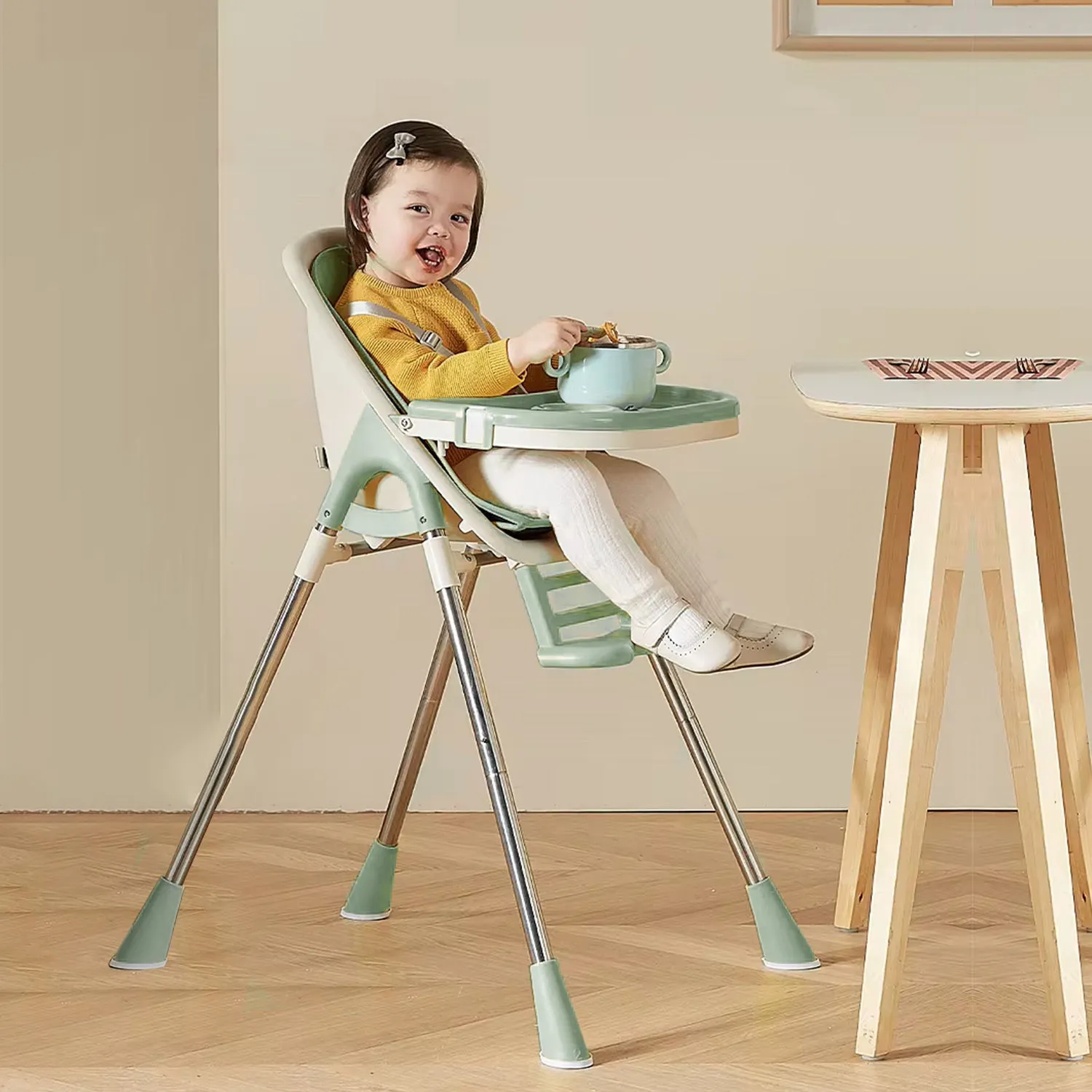 2-in-1 Convertible Baby High Chair | Cushion Pad | Removable Tray