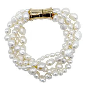 202-01-G | WHITE 4-STRAND BAROQUE MIX PEARL BRACELET (GOLD)