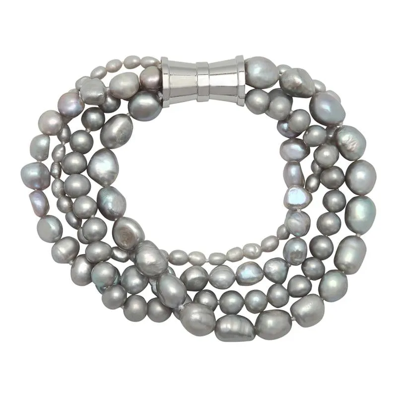 202-07-S | GRAY 4-STRAND BAROQUE MIX PEARL BRACELET
