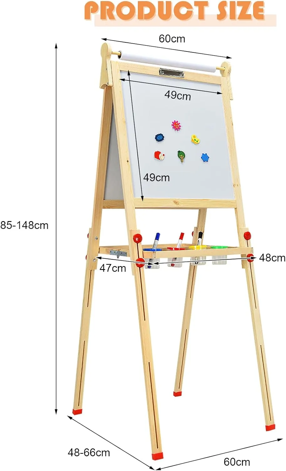 3-in-1 Wooden Height Adjustable Kids Art Easel | Paper Roller | Blackboard & Magnetic Whiteboard | 3 Years 
