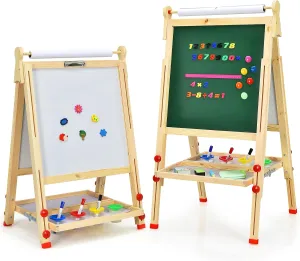 3-in-1 Wooden Height Adjustable Kids Art Easel | Paper Roller | Blackboard & Magnetic Whiteboard | 3 Years 