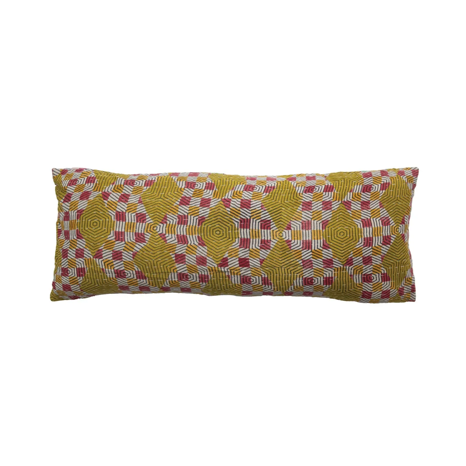 36" x 14" Vintage Kantha Patchwork Lumbar Pillow "Sleeps with Dogs"