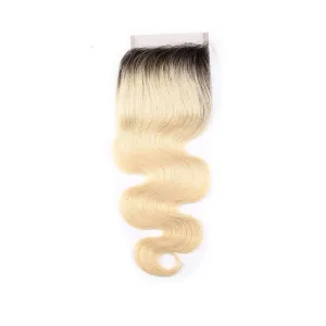 4x4 Transparent Lace Closure Body Wave 1B/613 Ombre Honey Blonde 100 Human Hair Closure