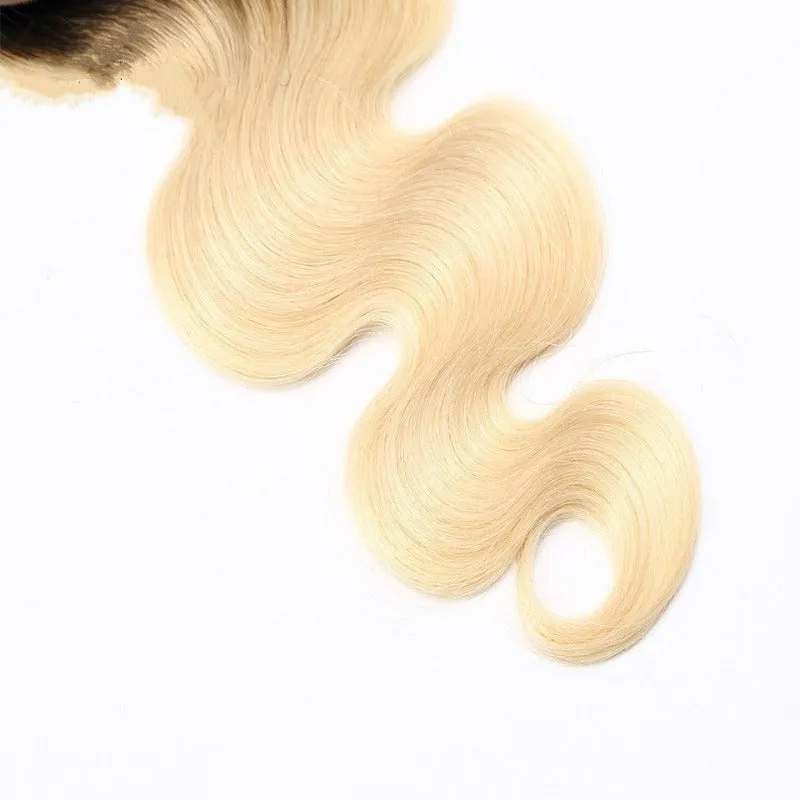 4x4 Transparent Lace Closure Body Wave 1B/613 Ombre Honey Blonde 100 Human Hair Closure