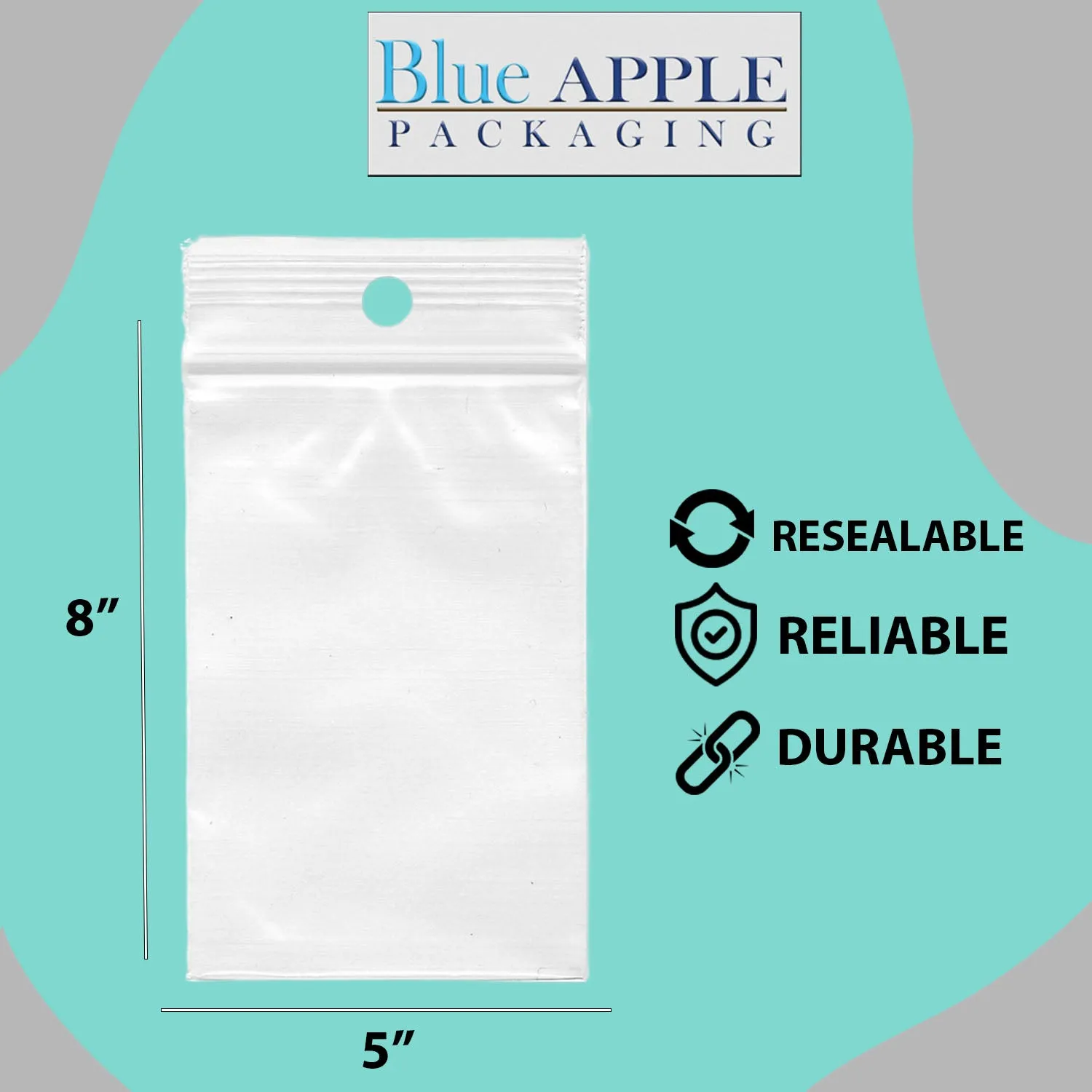 5X8 inches Reclosable Poly Bags with Hang Hole 4 Mil (LDPE) Single Track Zipper