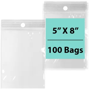 5X8 inches Reclosable Poly Bags with Hang Hole 4 Mil (LDPE) Single Track Zipper