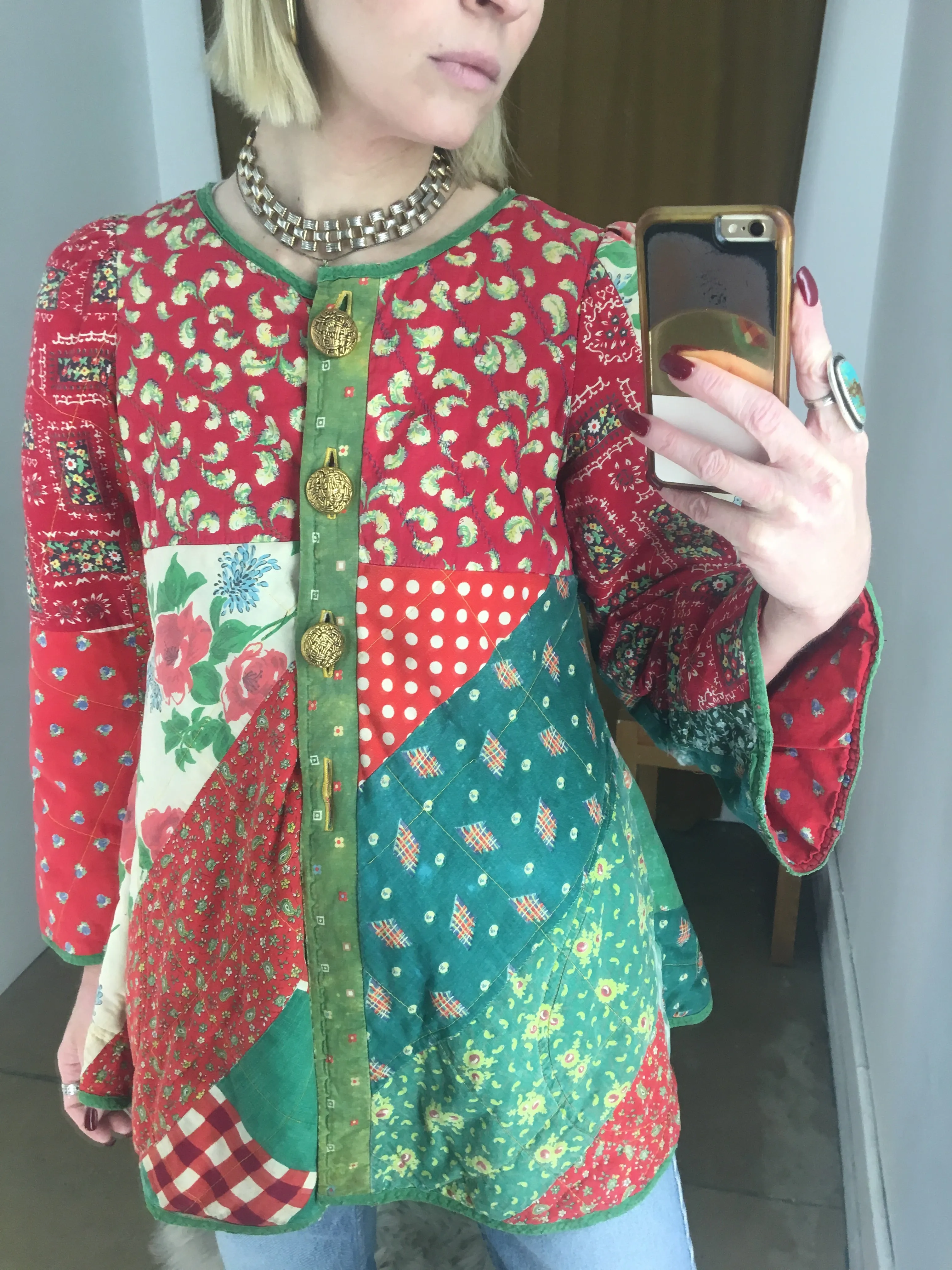 60’s HANDMADE QUILTED PATCHWORK JACKET / SMALL