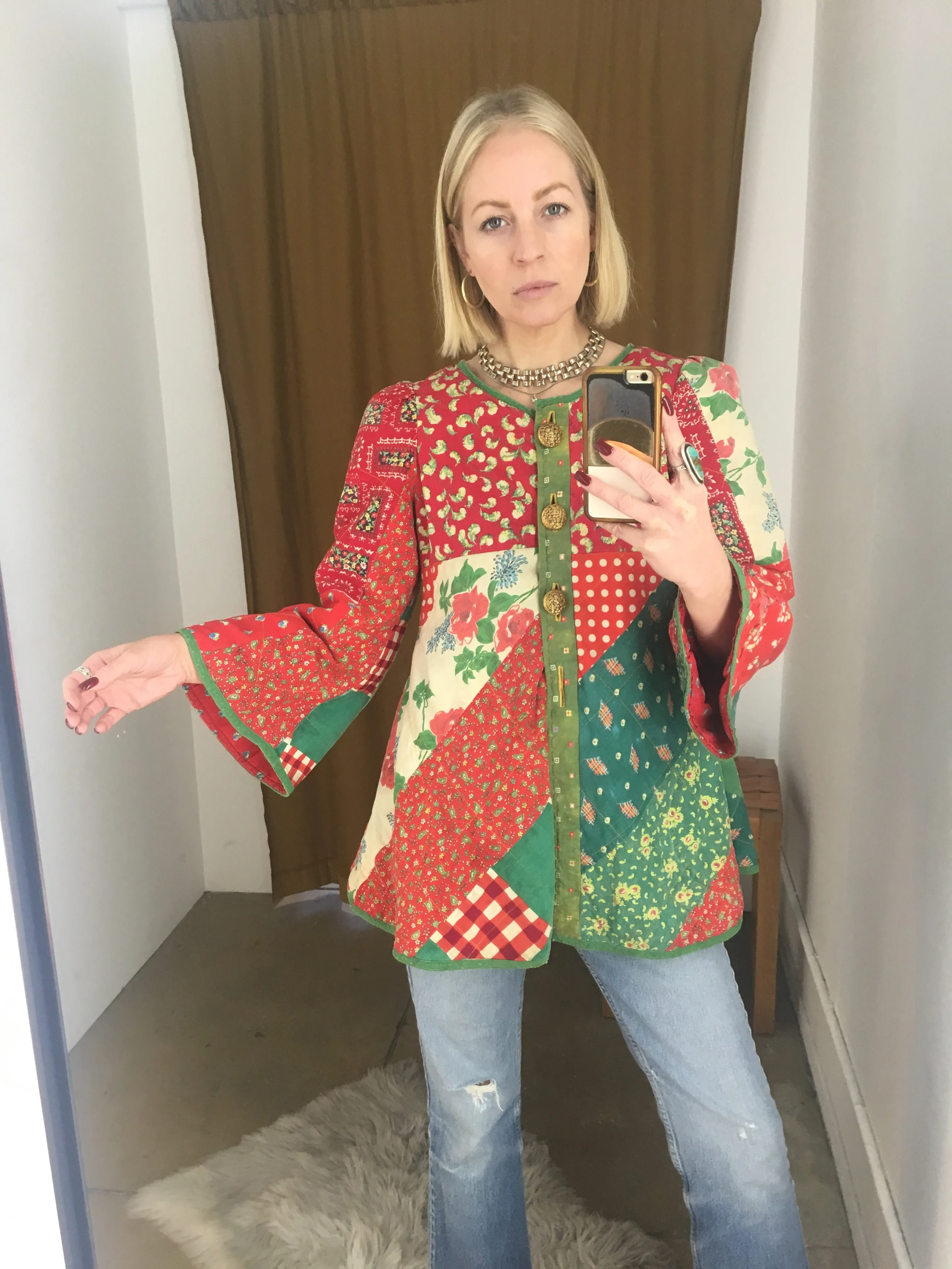60’s HANDMADE QUILTED PATCHWORK JACKET / SMALL