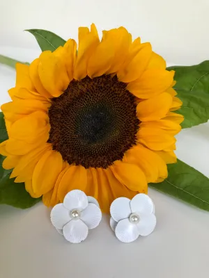 60s White Enamel Floral Studs
