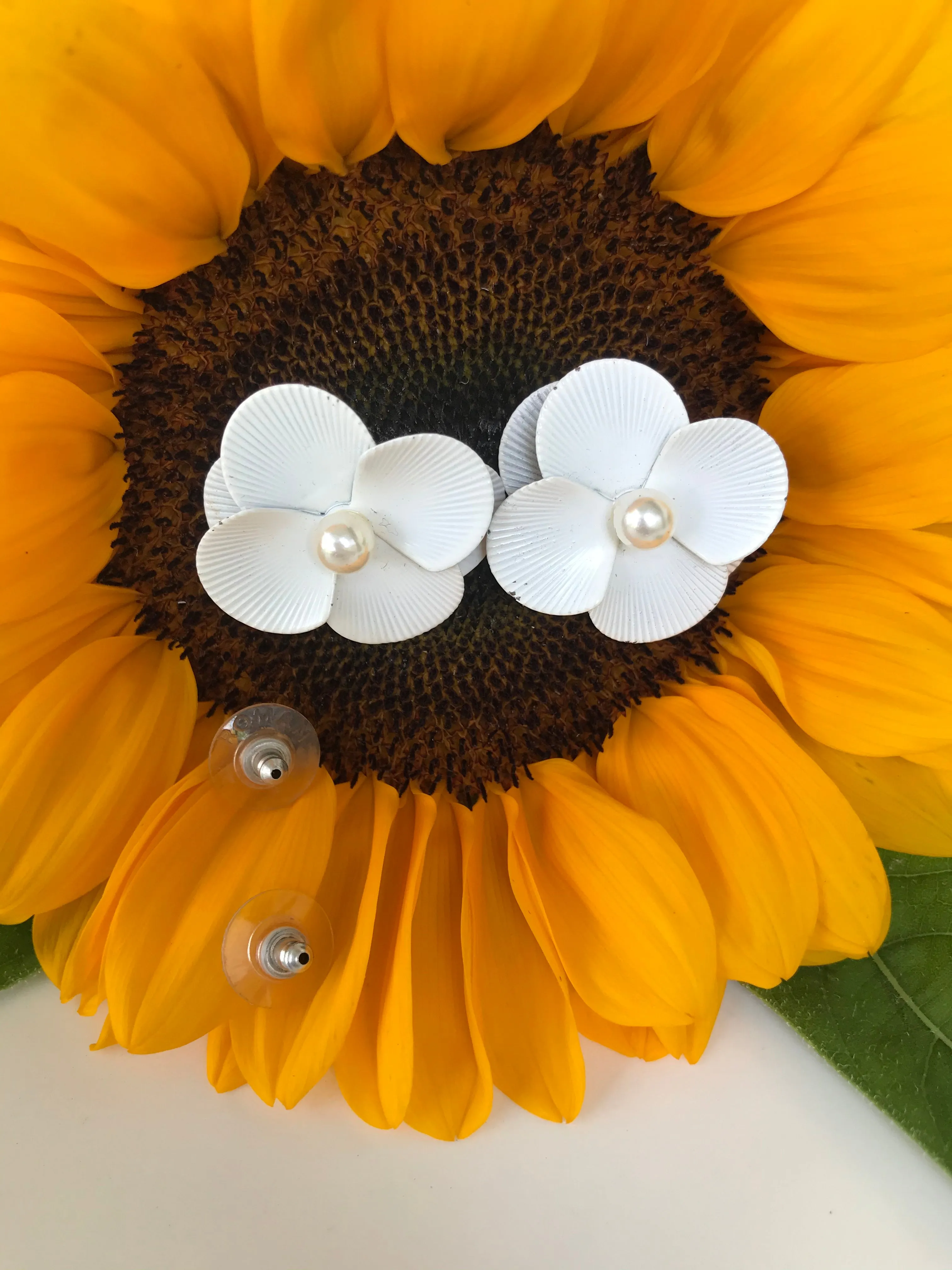 60s White Enamel Floral Studs