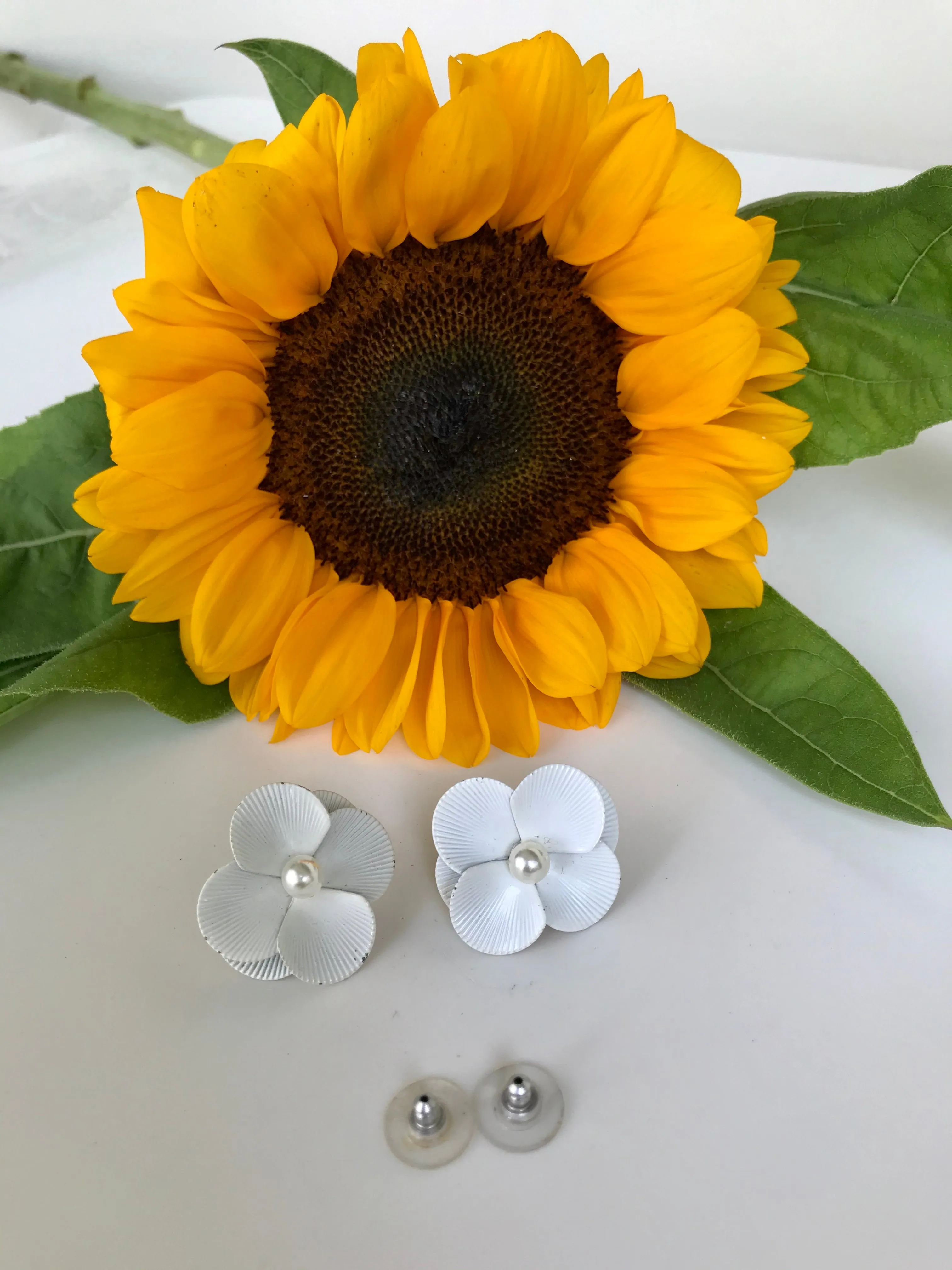 60s White Enamel Floral Studs