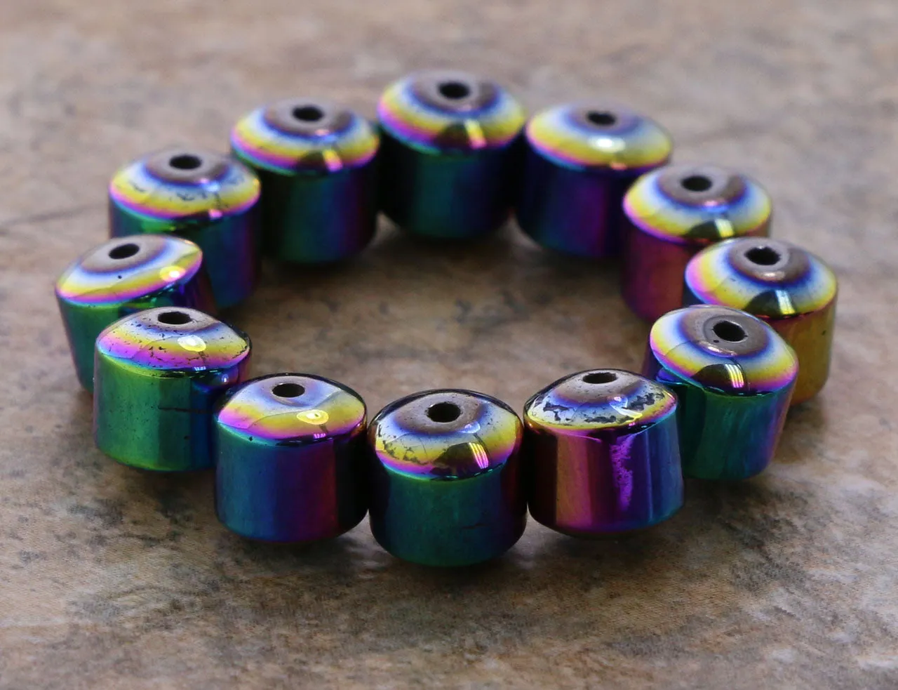 6mm Magnetic Hematite Rainbow Drum Mh58