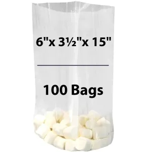6X3.5X15 inches Gusseted Poly Bags Clear 1 Mil Low Density LDPE