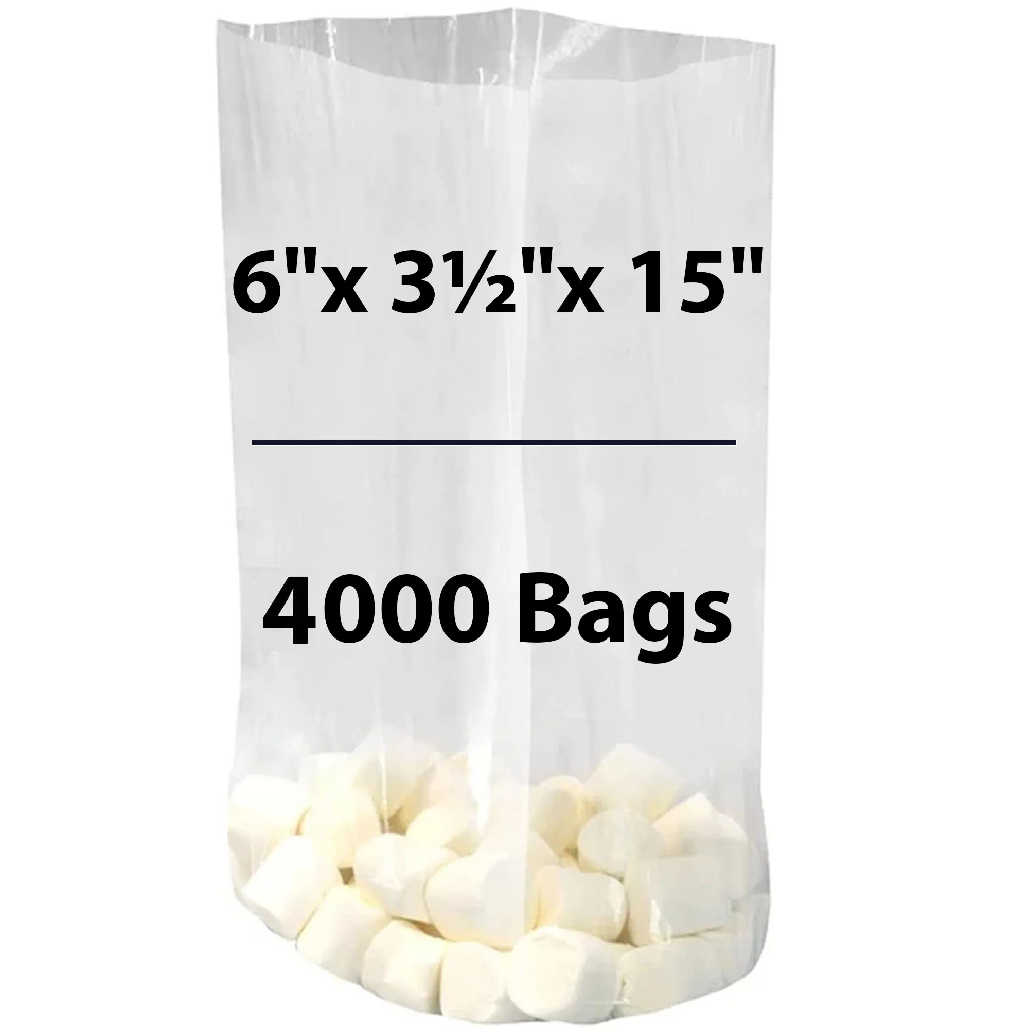 6X3.5X15 inches Gusseted Poly Bags Clear 1 Mil Low Density LDPE