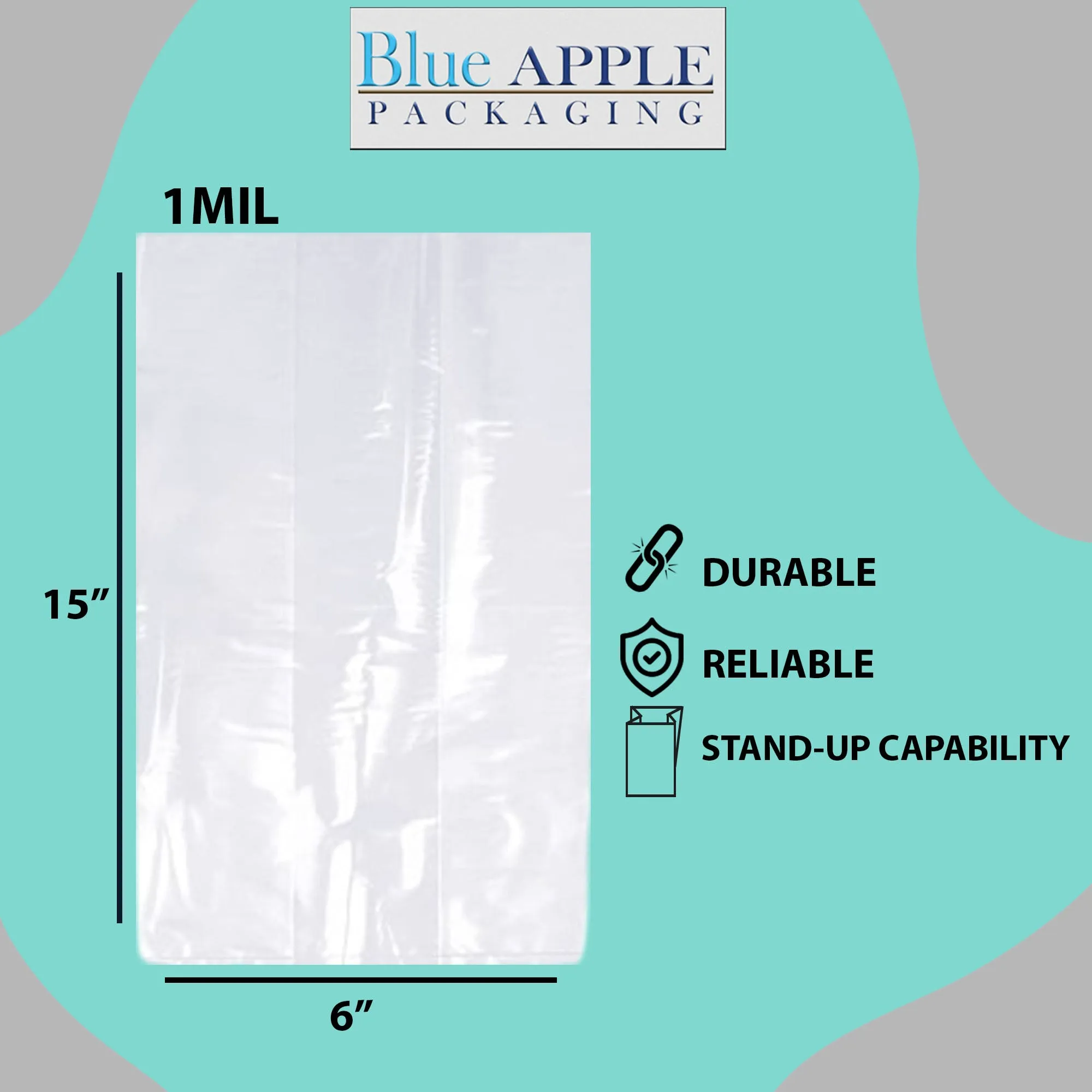 6X3.5X15 inches Gusseted Poly Bags Clear 1 Mil Low Density LDPE