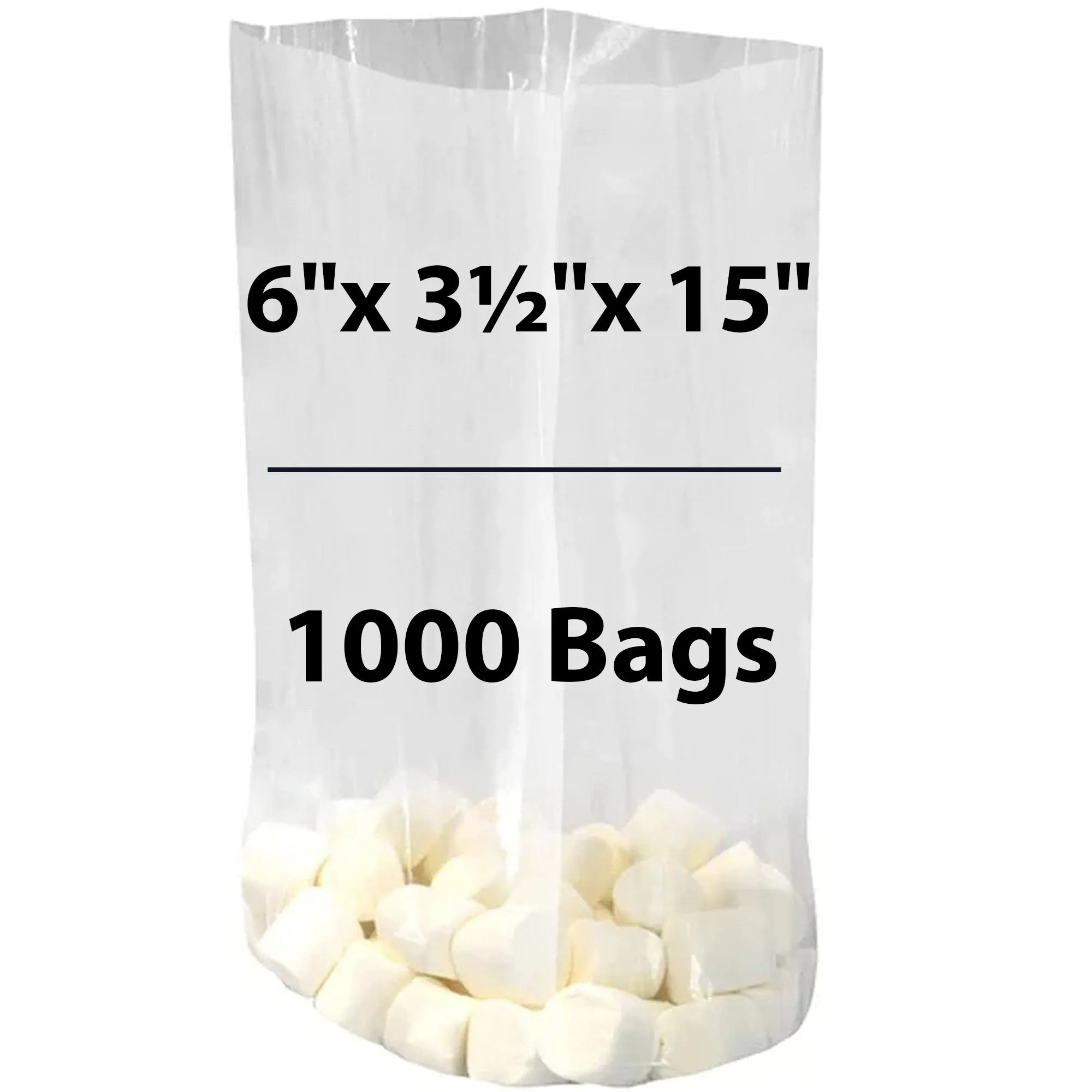 6X3.5X15 inches Gusseted Poly Bags Clear 1 Mil Low Density LDPE