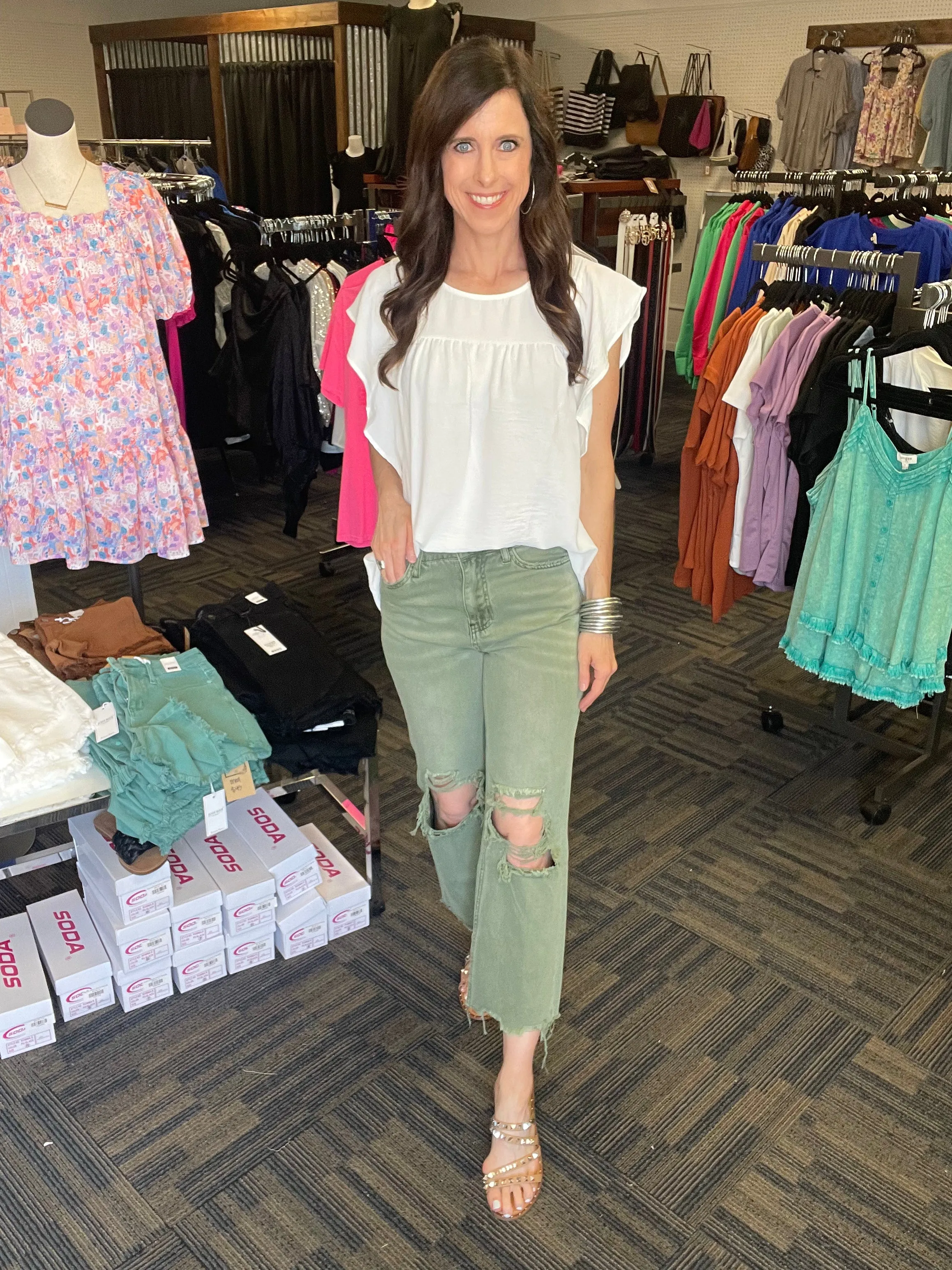 90's Vintage Army Green Vervet Ankle Jeans
