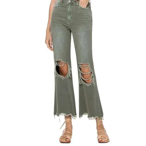 90's Vintage Army Green Vervet Ankle Jeans