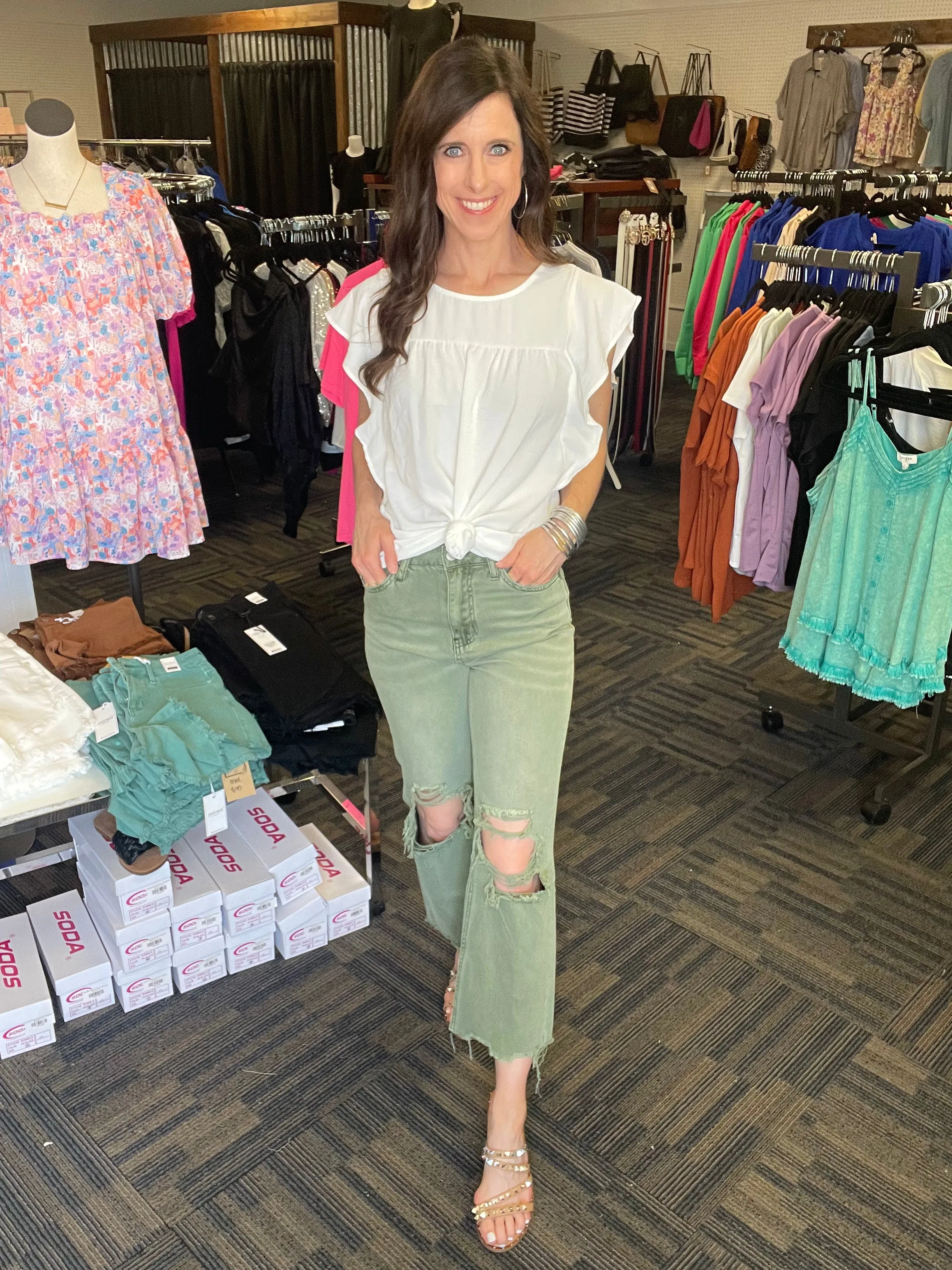 90's Vintage Army Green Vervet Ankle Jeans
