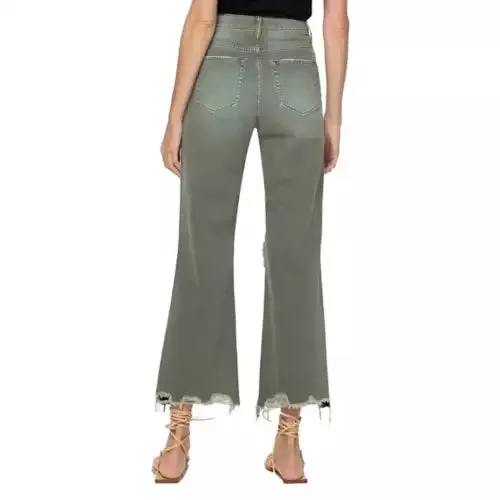 90's Vintage Army Green Vervet Ankle Jeans