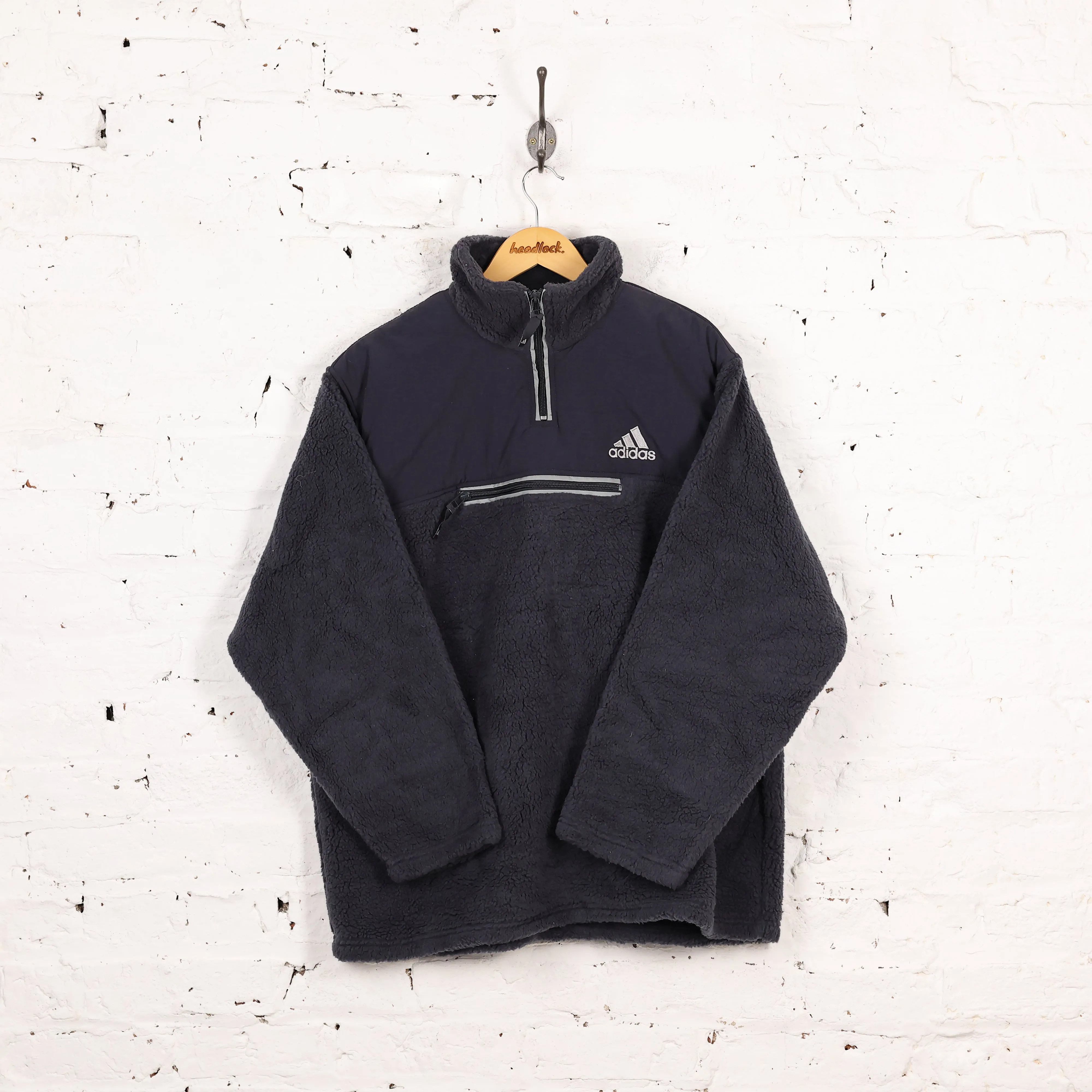Adidas 90s 1/4 Zip Teddy Bear Fleece - Blue - L