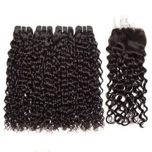 Alipop Hair Water Wave 4 Bundles with Closure 100% Unprocessed Virgin Human Hair 4 Bundles with Lace Closure with Baby Hair