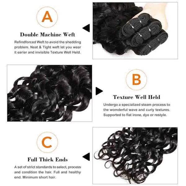 Alipop Hair Water Wave 4 Bundles with Closure 100% Unprocessed Virgin Human Hair 4 Bundles with Lace Closure with Baby Hair