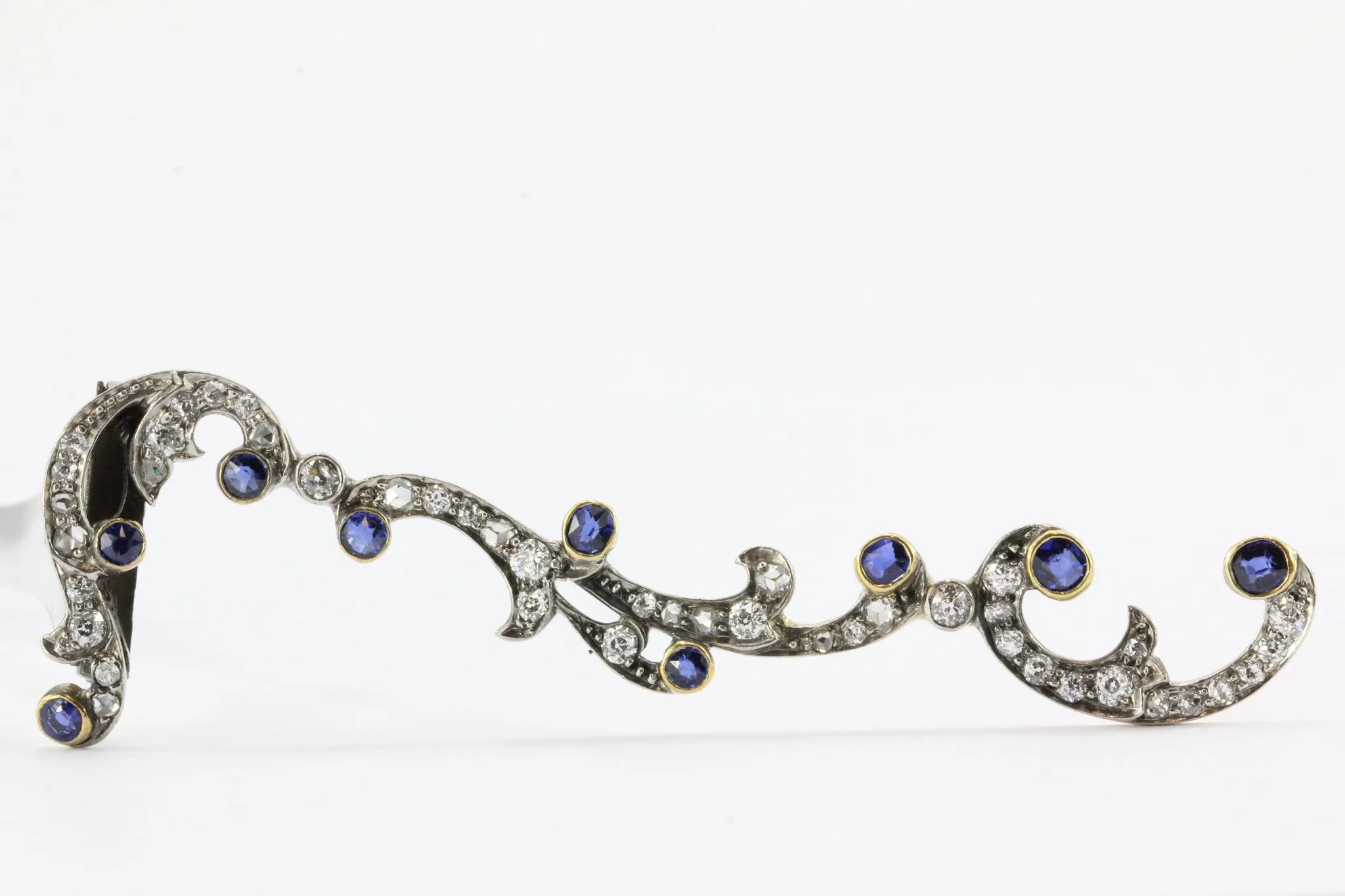 Antique Edwardian Gold & Silver Diamond Sapphire Hair Clip Barrette C.1900