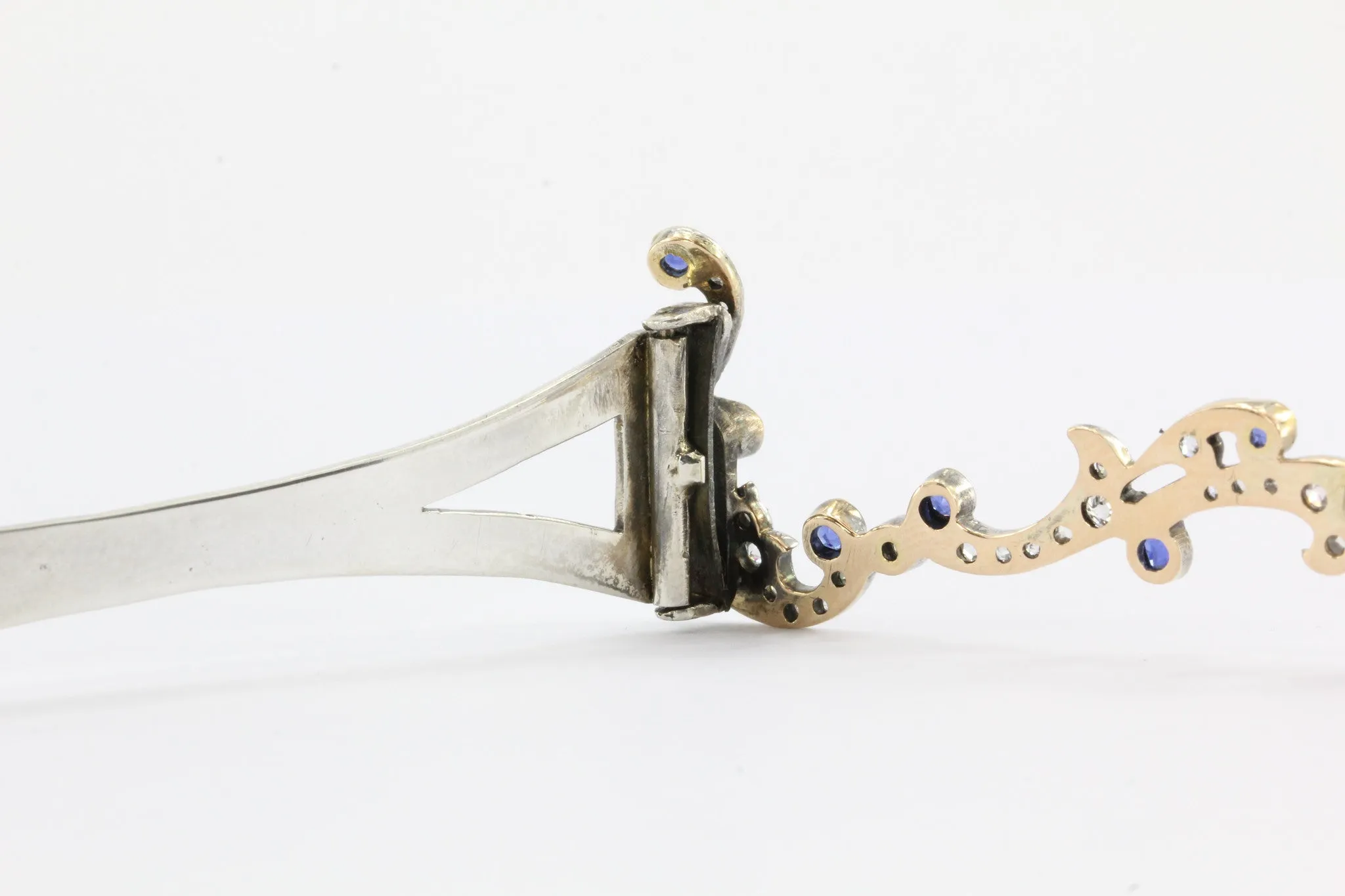 Antique Edwardian Gold & Silver Diamond Sapphire Hair Clip Barrette C.1900