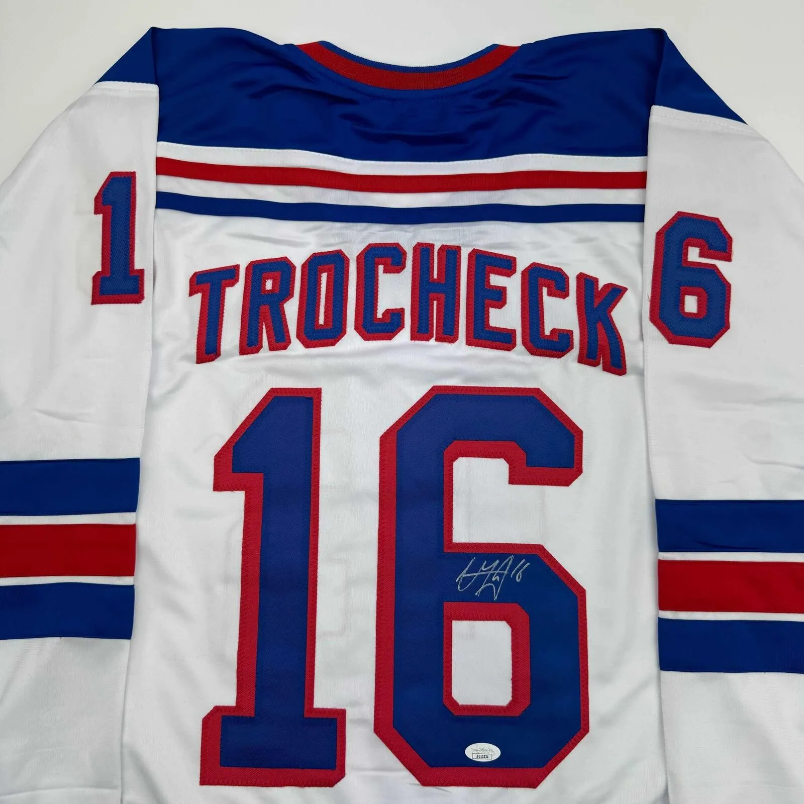 Autographed/Signed Vincent Trocheck New York White Hockey Jersey JSA COA